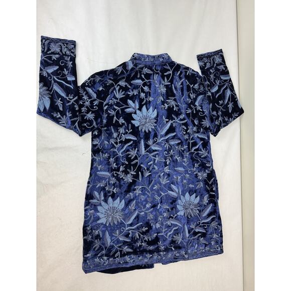Soft Surroundings Embroidered Mughal Blazer Jacket Blue Velvet Floral Small - Picture 11 of 11